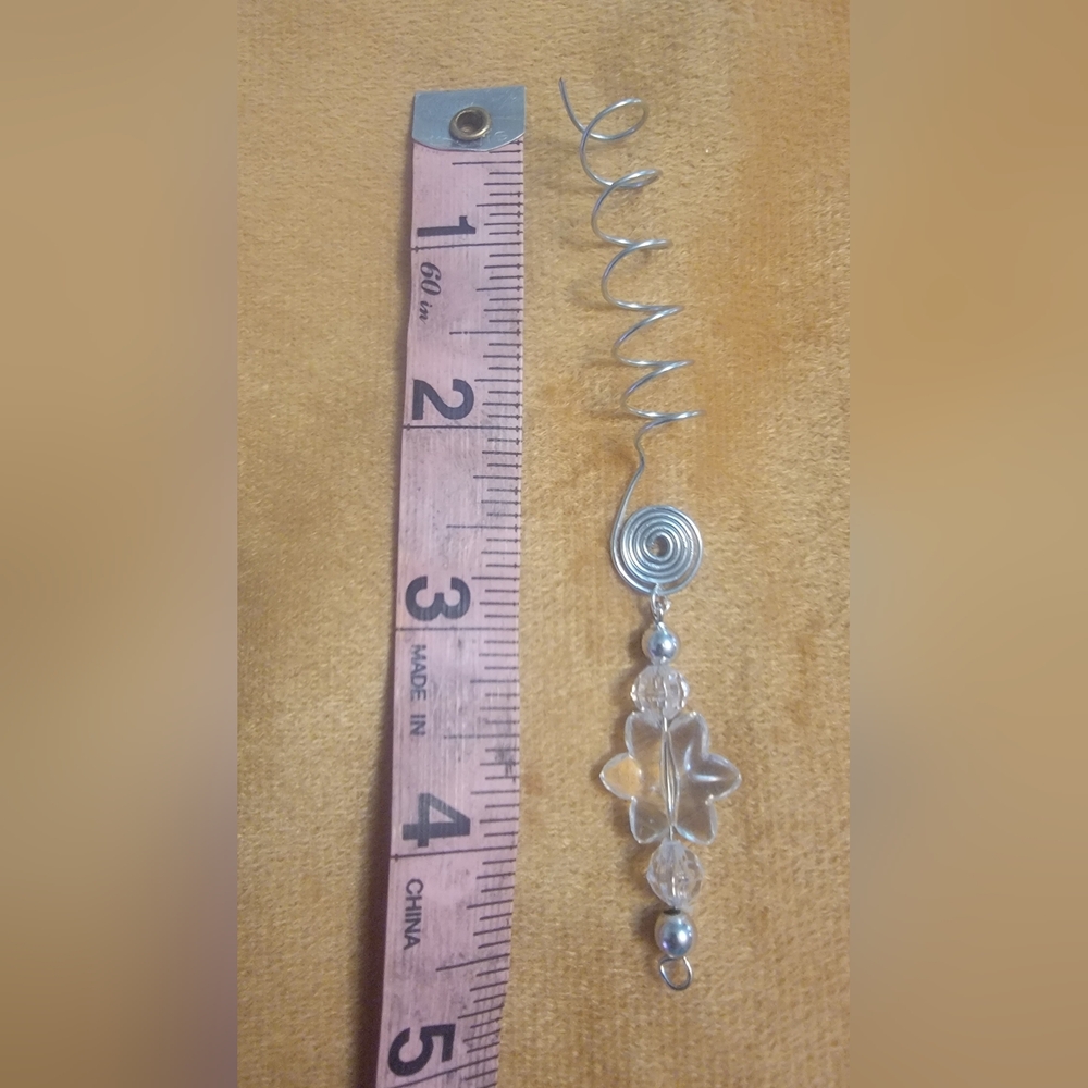 Clear Flower & Spiral Silver Wire Hair Coil